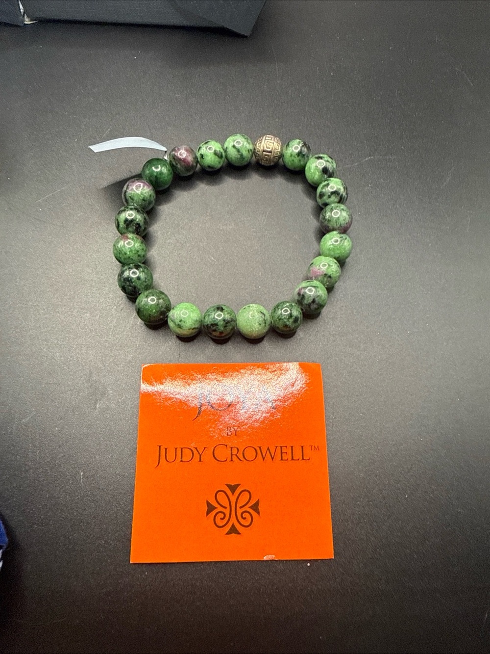 JOYA Judy Crowell African Green Jasper & Sterling Silver Beaded Stretch Bracelet